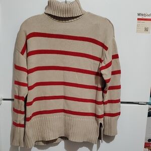 Old Navy Brown and Red Striped Turtleneck Sweater Size S